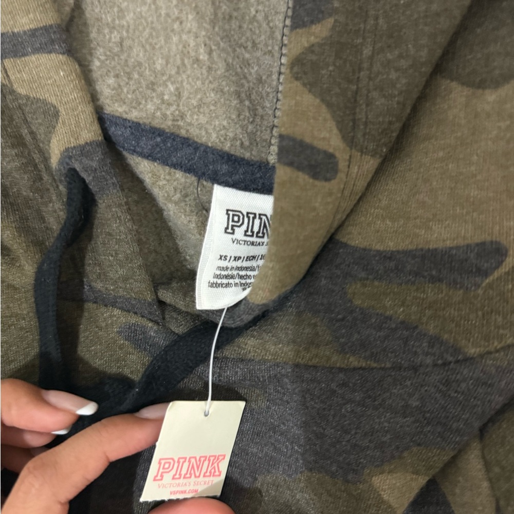 PINK Victoria's Secret Camo Green & Black Hooded Sweatshirt - Picture 2 of 2